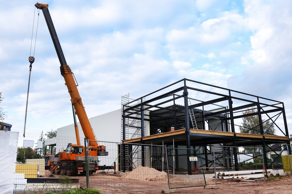 Truck crane at construction site